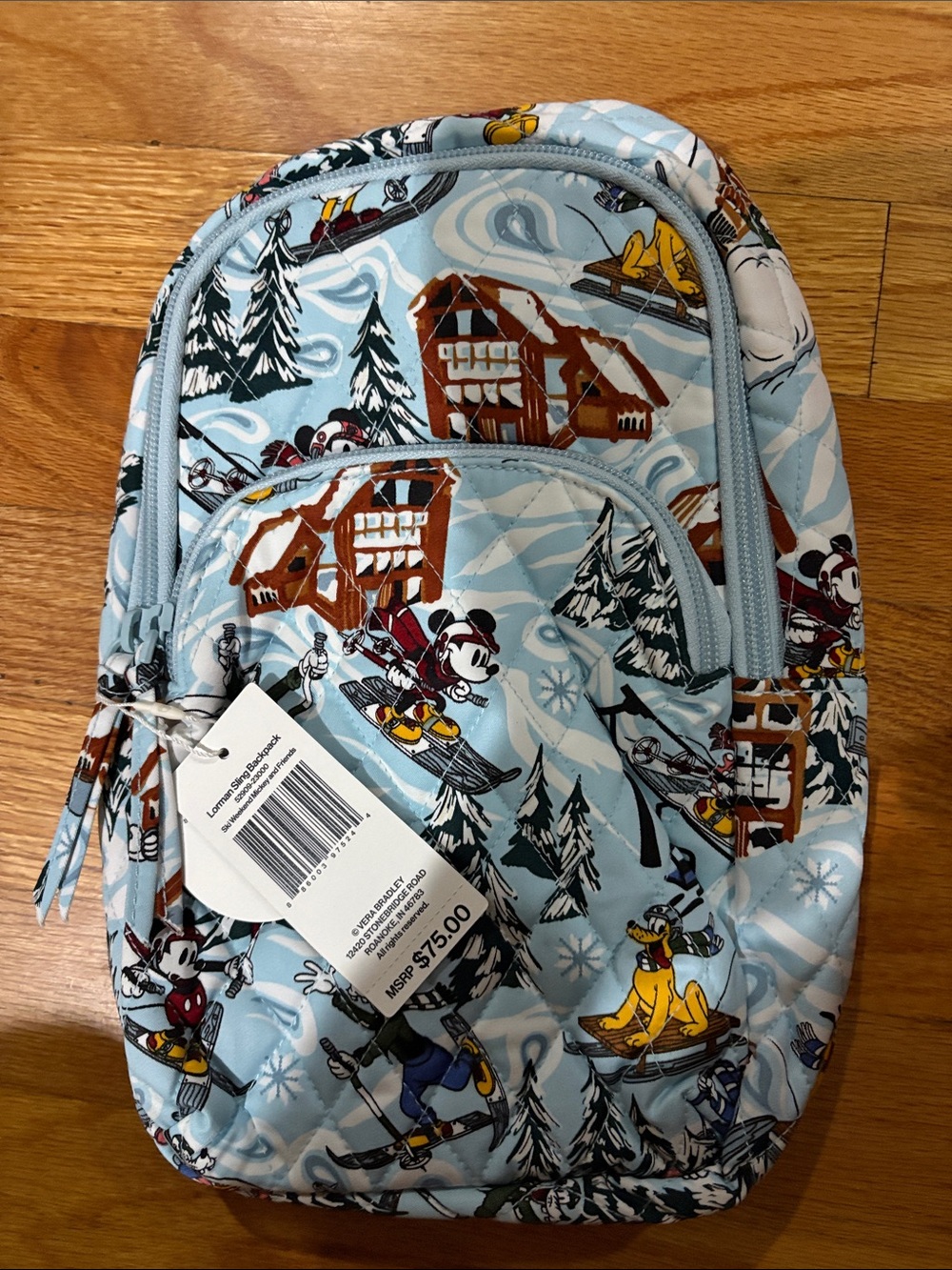 Vera Bradley Light Blue Ski Mickey & Friends Sling Backpack - Picture 2 of 5